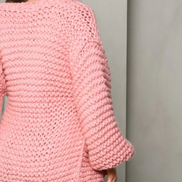 WOMEN'S LONG SLEEVE SELF TIE OPEN FRONT KNIT SWEATER CARDIGAN pink - Picture 5 of 6